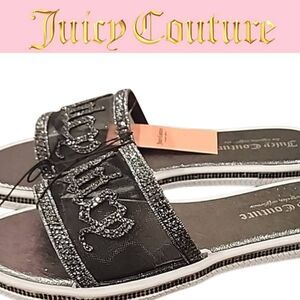 Juicy Couture Yves Rhinestone Logo Slide Sandals